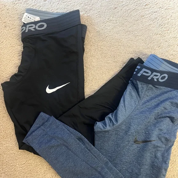Nike Men’s Pro Leggings. Pair of two - Black and Blue. Large. Almost New. - Picture 1 of 8